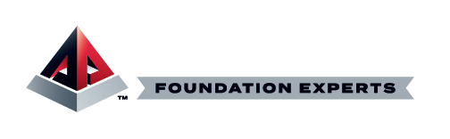 A geometric red, black, and gray pyramid logo next to a gray banner with the words "Foundation Experts" in bold black letters.