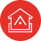 Red circular icon with a white house outline and an abstract "A" inside.