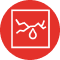 Red circular icon with a white outline of a cracked surface and a droplet below the crack.