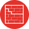 Red circular icon with a white brick wall pattern inside.