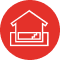 A red circle icon with a white outline of a house and a raised foundation.