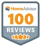 Acculevel 16 HomeAdvisor badge displaying "100 Reviews" with four and a half stars.