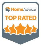 Acculevel 12 HomeAdvisor Top Rated logo featuring an orange house icon and five orange stars.