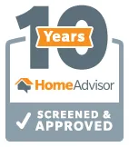 Acculevel 15 Badge displaying "10 Years HomeAdvisor Screened & Approved" with checkmark symbol.